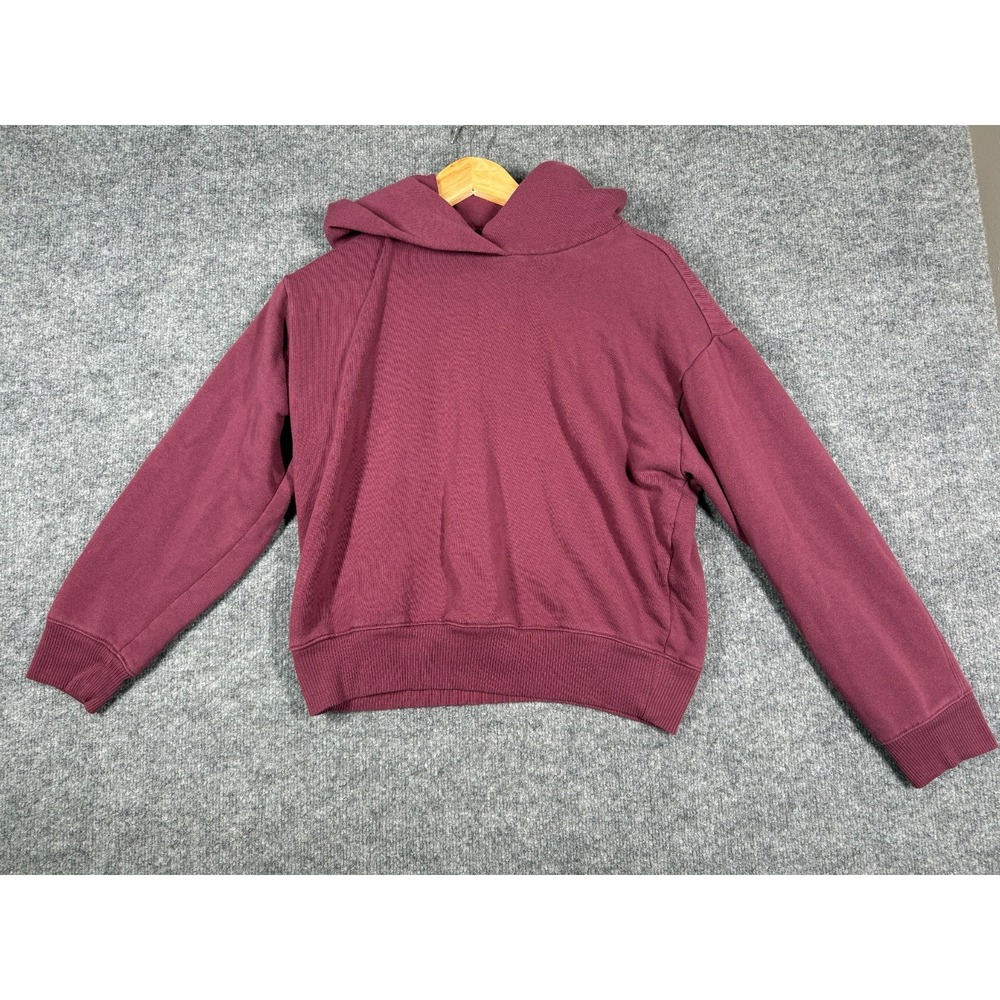 A New Day Hoodie Womens Small Cozy Burgundy Ribbed Hem Relaxed Dropped Shoulders
